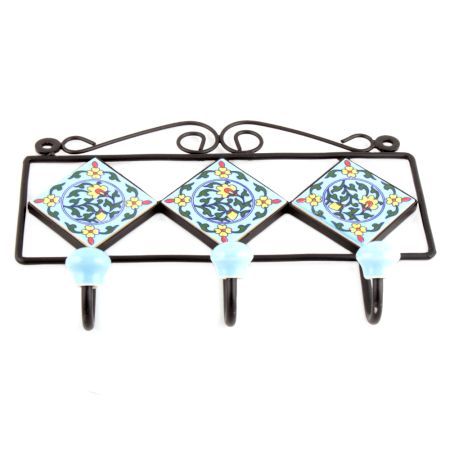 Turquoise With Green Yellow Flower Tiles Hooks